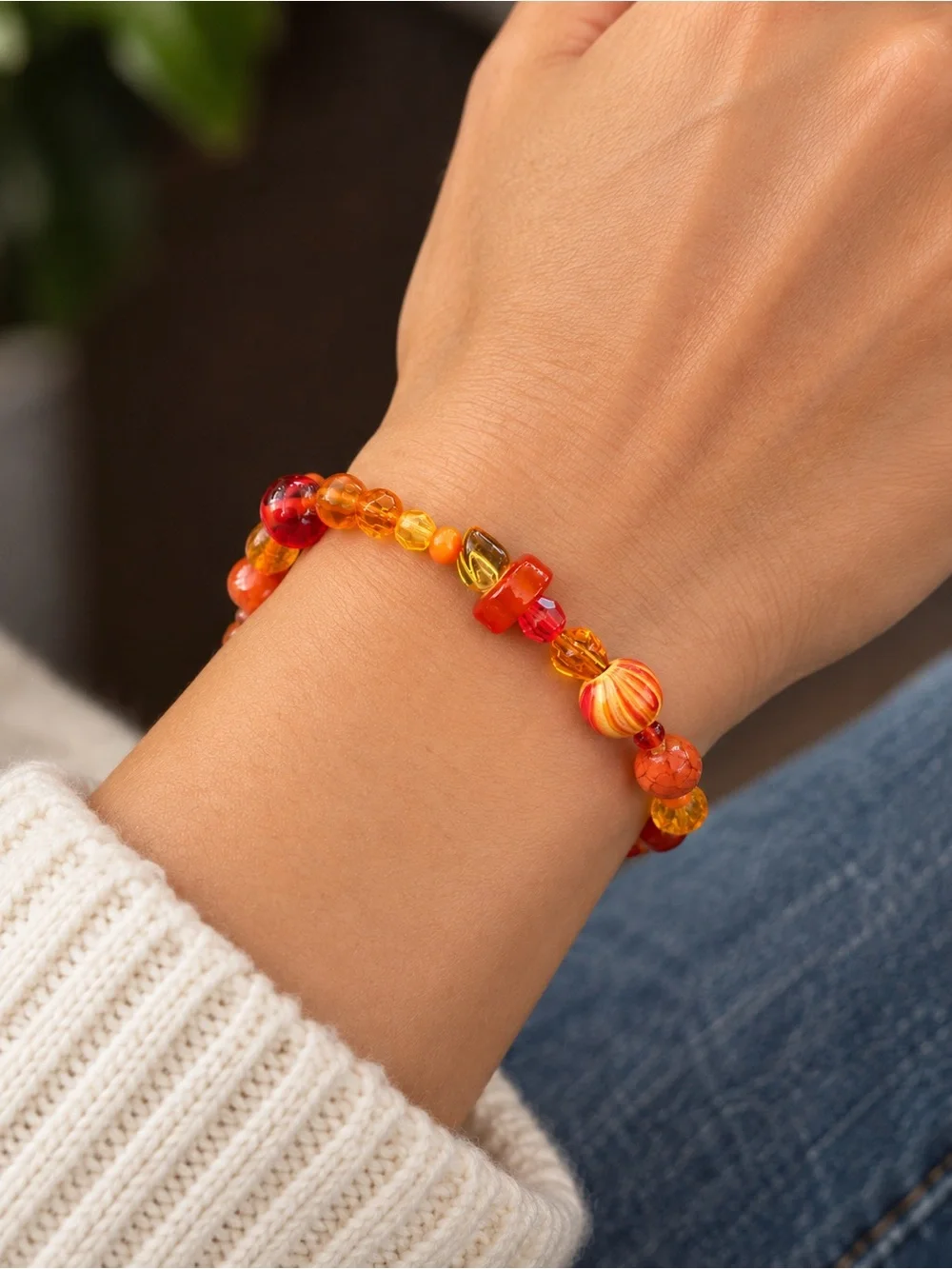 Orange Beaded Stretch Bracelet